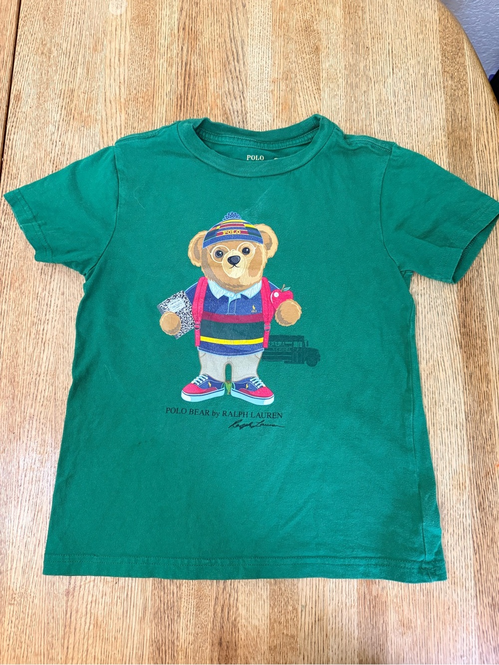 Polo Ralph Lauren Polo School Bear Graphic TShirt Kids Youth Sz 6/120 Green Boy